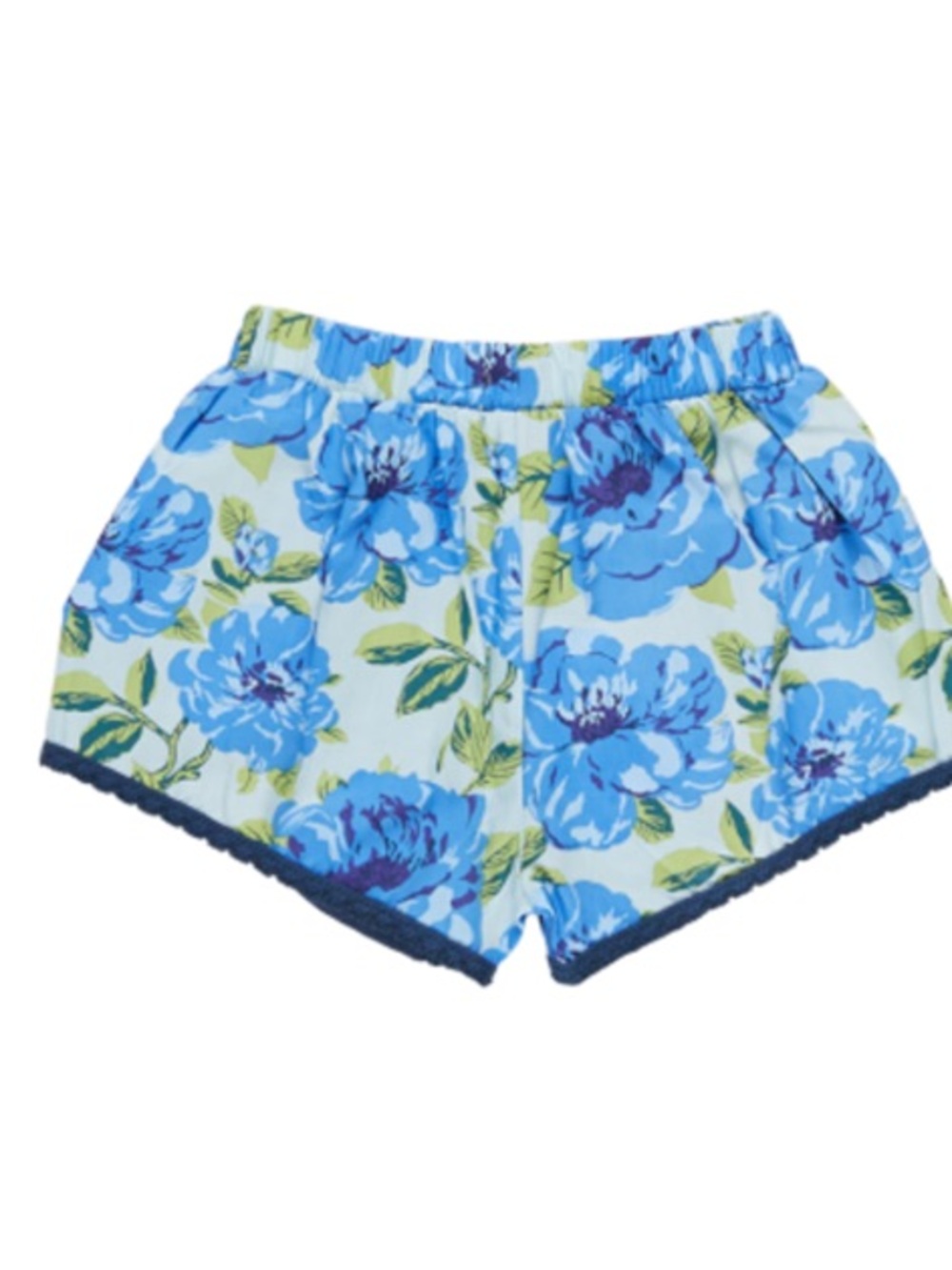 Pink Chicken Girls Blue Peonies Floral Cotton Millie Shorts - Picture 2 of 3